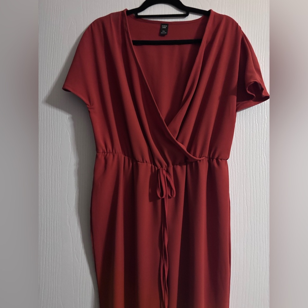SHEIN Rust Red Wrap-Front Midi Dress